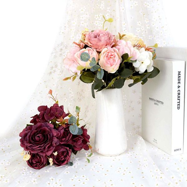 

decorative flowers & wreaths 1 bouquet 6 heads artificial peony flower camellia rose silk for home vase decor wedding birthday party fake fl