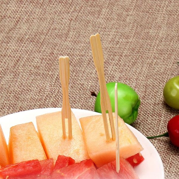 

forks 100pcs/set bamboo cocktail bbq fruit pick beige 9cm stick skewers