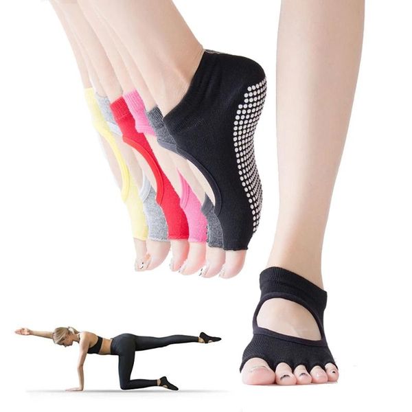 

sports socks 1 pair toeless non skid sticky grip yoga for women anti slip lady gym fitness pilates professional dance sock, Black