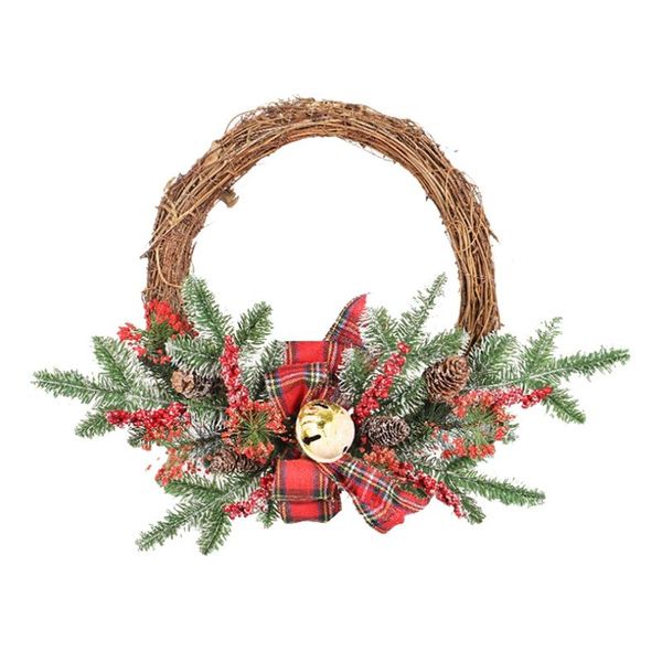 

christmas wreath artificial plant rattan circle bowknot pine cone bell door xmas garland holiday hanging for home decor decorative flowers &