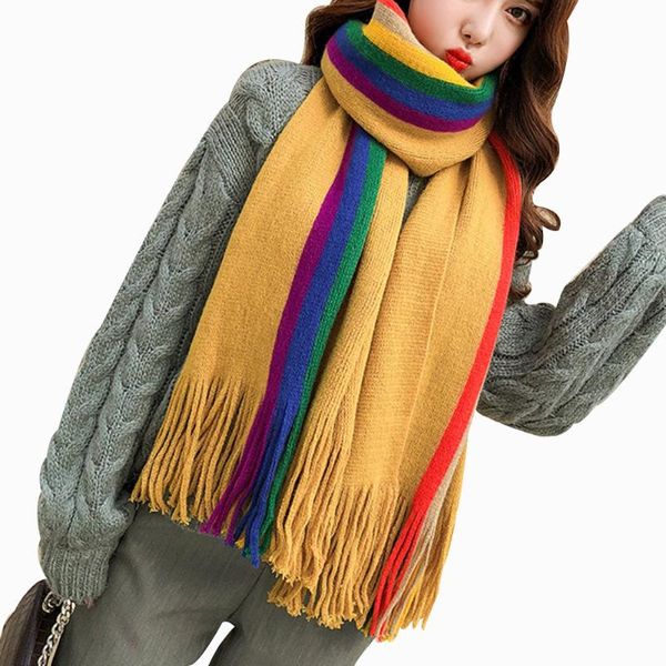 

cycling caps & masks warm rainbow women girl scarves shawl wraps tassel long knitted scarf gift multifunction bb55, Black
