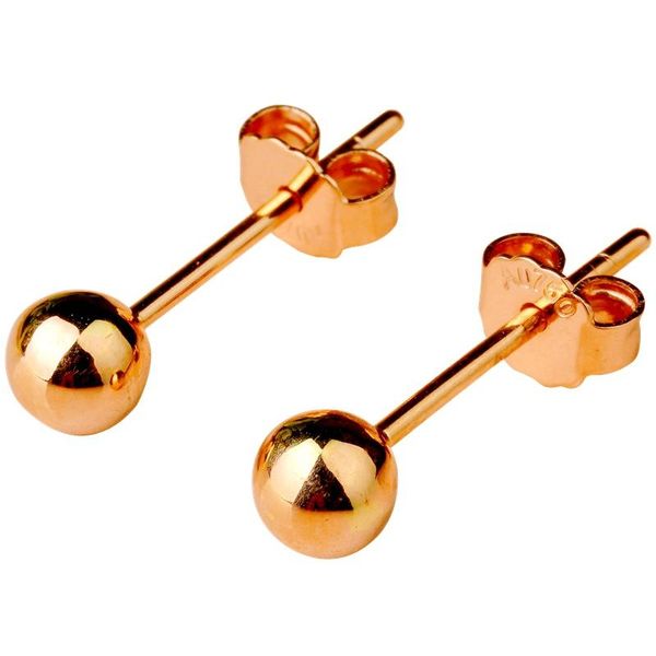 

stud real pure 18k rose white yellow gold earrings luck smooth 5mm 3mm 4mm round ball, Golden;silver