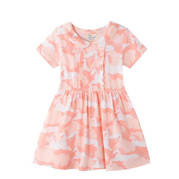 

jumping meters princes party tutu dresses summer collar unicorns baby clothes selling kids tunic animals girls 210529, Red;yellow