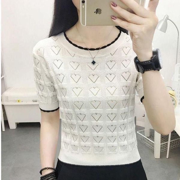 

women's t-shirt summer thin paragraph sweater female round collar short sleeve fashion render unlined upper garment of cultivate one&#0, White