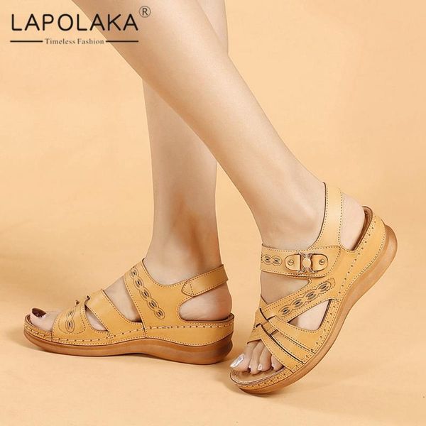 

lapolaka 2021 fashion casaul beach vacation sandals woman shoes platform wedges ins dropship summer sandal ladies, Black