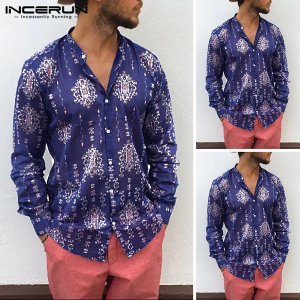 

men's shirts incerun chic printed men long sleeve casual beach shirt vacation tropical hawaiian joker button mens blouse masculina, White;black