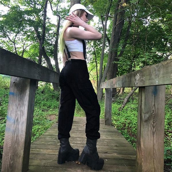 

women's pants & capris autumn women high waist harem 2021 fashion loose joggers streetwear button casual trousers, Black;white