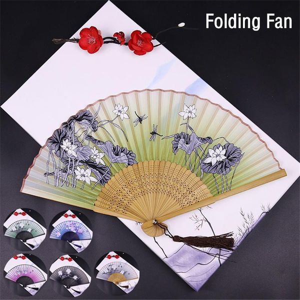 

vintage chinese japanese style folding fan silk bamboo wedding party dance hand held other home decor