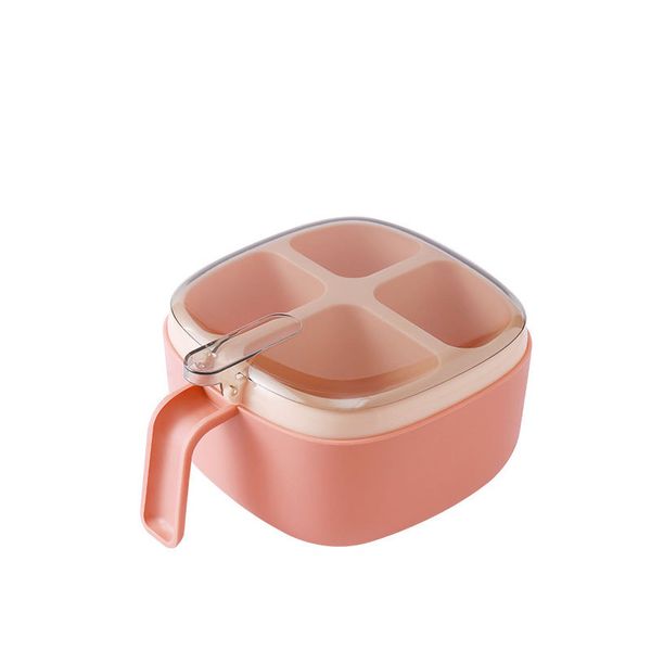

kitchen 4 compartments seasoning box, transparent cover, two-color handle spoon, plastic seasoning storage, dust-proof, moisture-proof and o