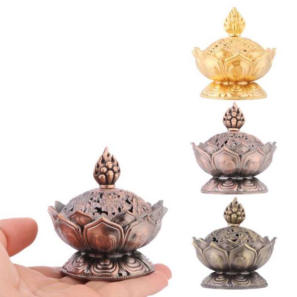 

fragrance lamps brass incense burner stick holder buddhism lotus line plate sandalwood coil base temples yoga studios home decoration