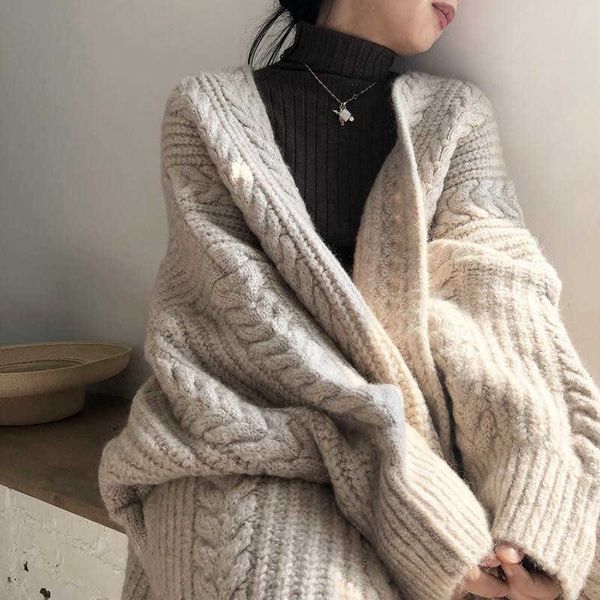 

women's knits & tees women autumn winter fashion long ribbed knitted cardigan female v-neck sleeve casual thick lin 3ax7, White