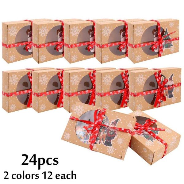 

christmas decorations 24pcs cookie boxes gift cupcake with clear window xmas diy cake european style kraft paper