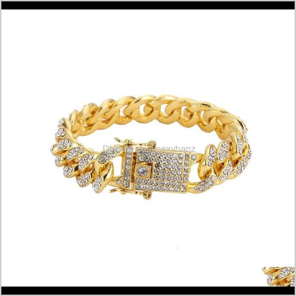 

link, chain drop delivery 2021 full rhinestone mens stainless steel biker bracelet gold sier color double safety magnet clasp fashion hip ho, Black