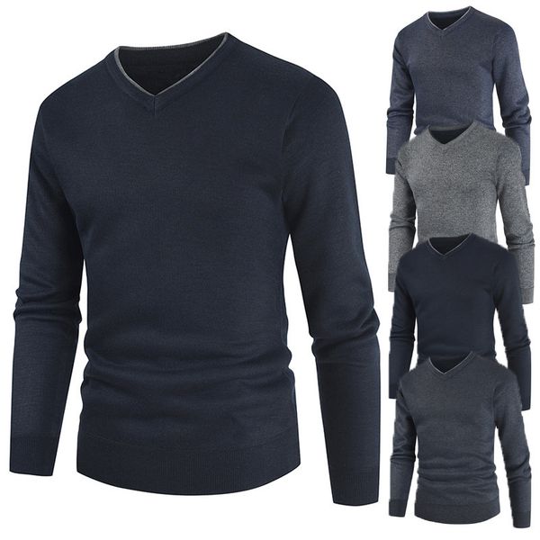 

fashion sweater autumn winter 2021 men's v-neck pullover t-shirt casual bottomed, White;black