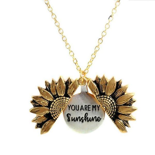 

pendant necklaces fashion gold necklace custom you are my sunshine open locket sunflower jewelry for women gifts 2021, Silver