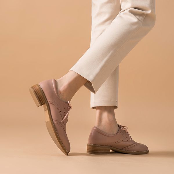 

dress shoes brogues women genuine cow leather classic derby shoes square toe lace-up closure ladies flats handmade 21446, Black