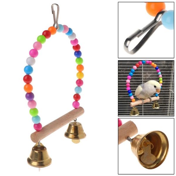

other bird supplies natural wooden birds perch parrots hanging swing cage with colorful beads bells t8wb