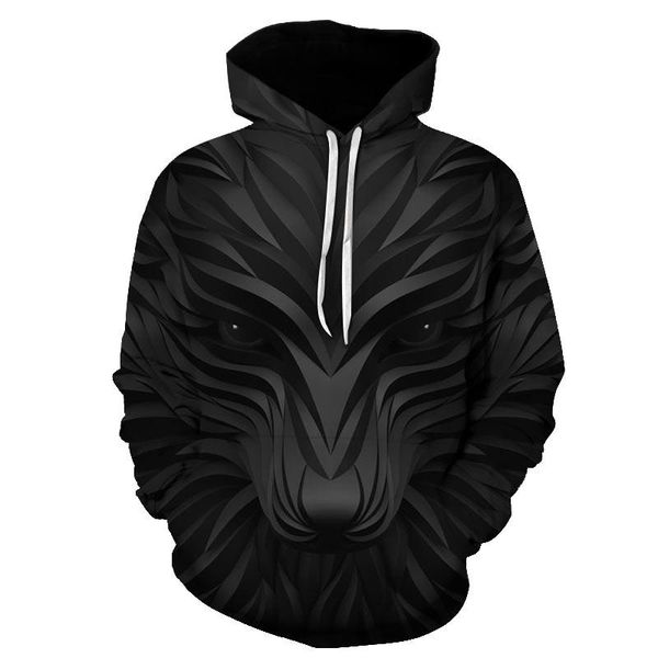 

men's hoodies & sweatshirts 2021 wolf print hoodie 3d harajuku pullover spring and autumn street casual sweatshirt dropship, Black