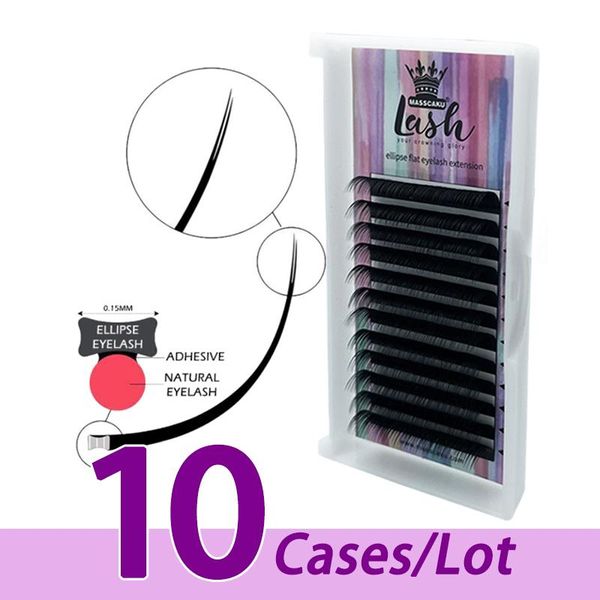 

false eyelashes 10case/lot wholesale natural premium black matte ellipse eyelash extension 0.15 0.20 thickness super soft flat