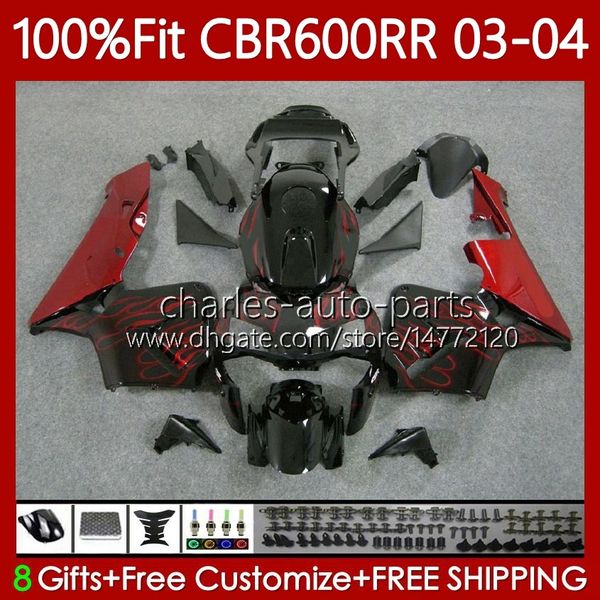 OEM-Karosserie für HONDA CBR 600RR 600F5 600CC 03-04 Karosserie 71No.16 CBR 600 RR F5 CC CBR600RR 03 04 CBR600F5 CBR-600 CBR600 RR 2003 2004 Spritzgussverkleidungen rote Flammen