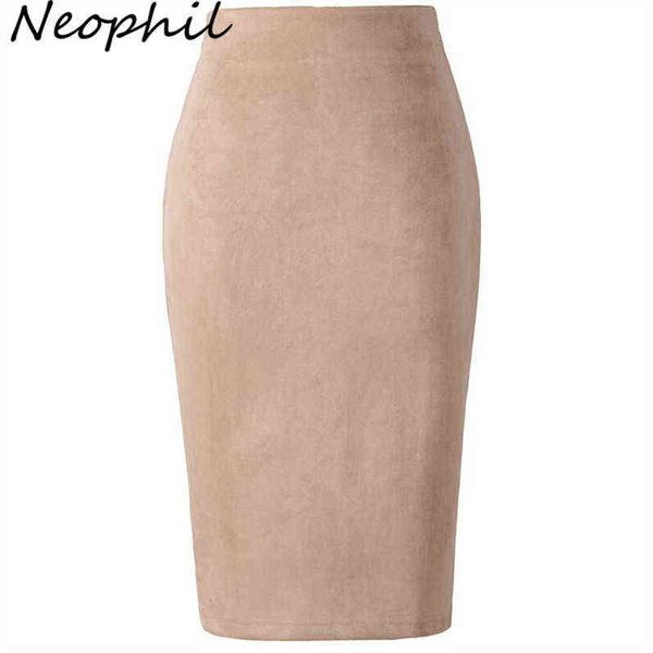 

neophil winter women suede midi pencil skirt high waist gray pink  style stretch wrap ladies office work saia s1009 211120, Black