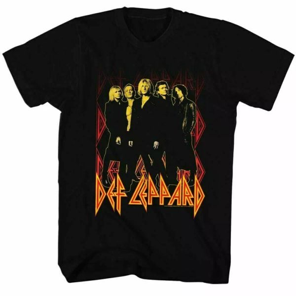 

def leppard on fire t shirt mens licensed rock n roll band tee retro new black, White;black