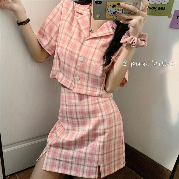 

korean retro girly pink plaid skirt skirts, Black