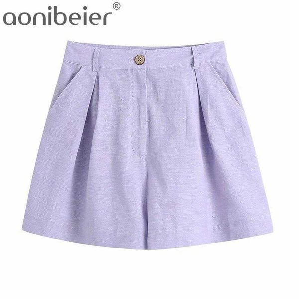 

folds front summer women shorts streetwear thin linen straight female casual high waist bottoms 210604, White;black