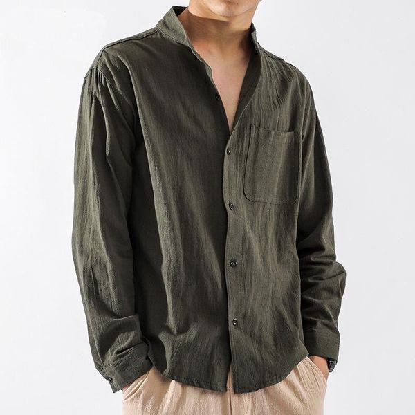 

men's casual shirts mrgb vintage men cotton linen shirt long sleeve chinese style solid color cardigan clothing luxury man, White;black