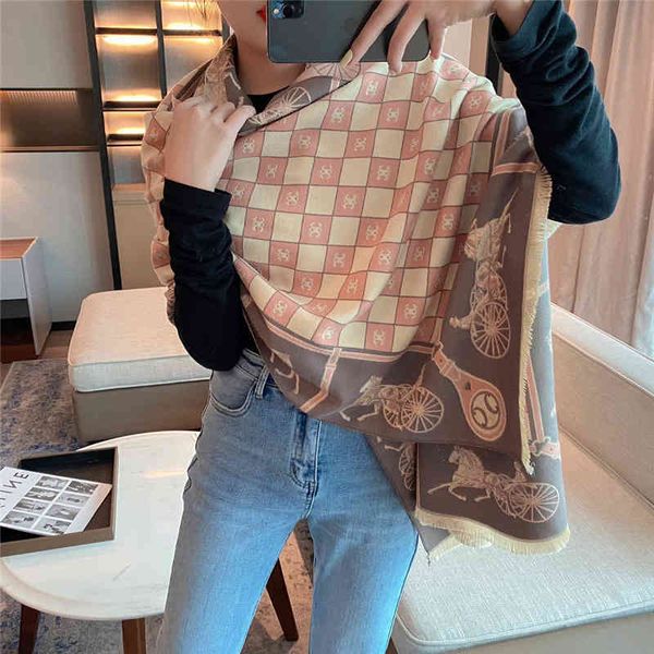 

70% off design scarf 2021 new autumn winter carriage scarf women's winter imitation cashmere shawl east gate thickened warm scarf, Blue;gray