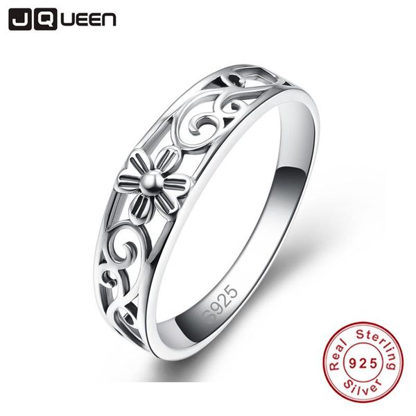 

cluster rings jqueen vintage flower pattern hollow out 925 sterling silver for women party jewelry, Golden;silver