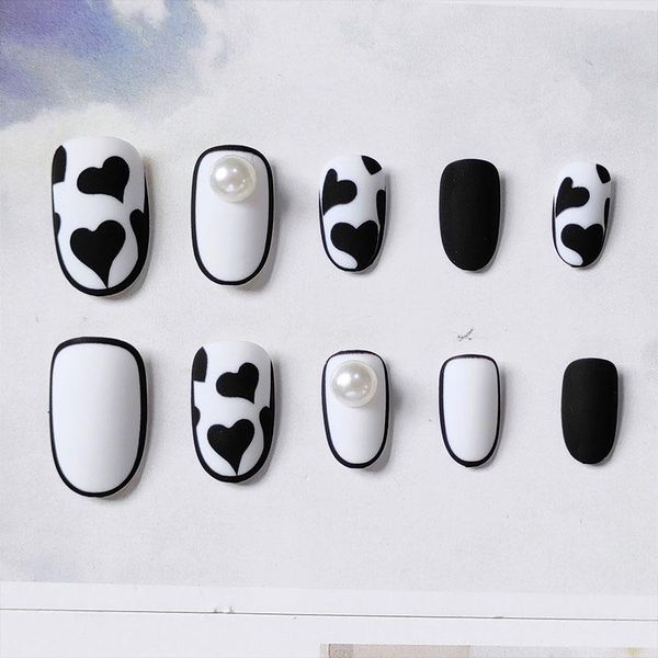 

false nails 24pcs cow pattern nail patch glue type removable mid length paragraph fashion manicure save time to, Red;gold