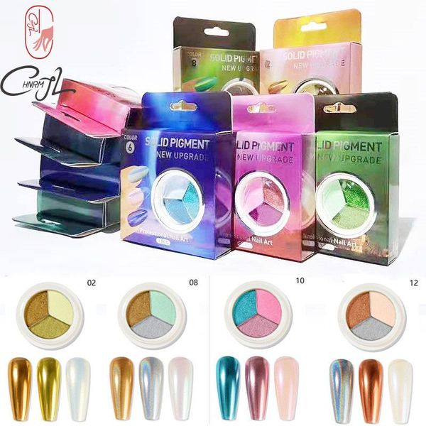

nail glitter chnrmjl 6/12boxes 3 in 1 holo solid magical powder metallic chrome aurora pigment dust diy nails art decoration, Silver;gold
