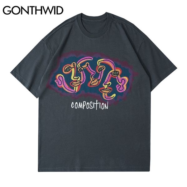 

tshirts streetwear creative face print tees shirts harajuku hip hop summer casual fashion short sleeve t-shirts 210602, White;black