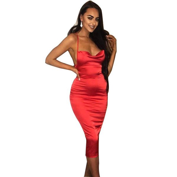 

casual dresses 2021 neon satin lace up summer women bodycon long midi vintage backless elegant party outfits club clothes vestido, Black;gray