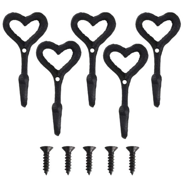 

hooks & rails 5pcs heart coats hanging rustic key hanger simple black