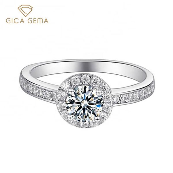 

cluster rings gica gema 0.5ct d color moissanite diamond for women 5mm 925 sterling silver wedding engagement party lady jewelry, Golden;silver