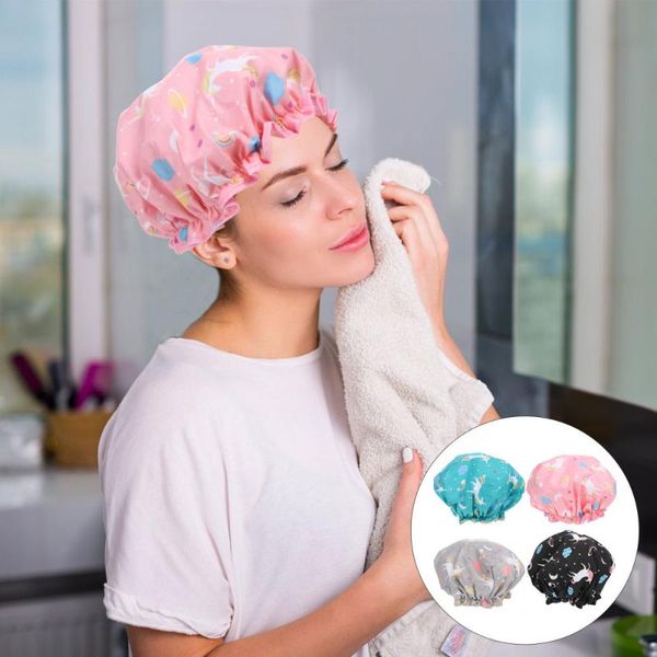 

shower caps 4pcs two-layer waterproof cap disposable hat cartoon printing