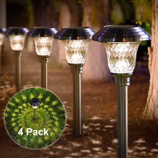 

sunlight from the garden to the open air stainless steel glass dwaterproof water automatic, colored led to lamp 4 pces of solar lights
