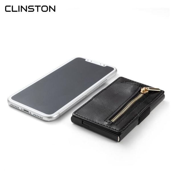 

card holders anti-theft carbon fiber aluminum holder automatic black -up case with zipper coin pocket purse for men women, Brown;gray