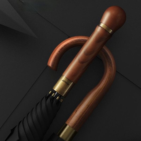 

umbrellas long handle umbrella wooden automatic windproof simple retro straight business parasolka household products df50ys