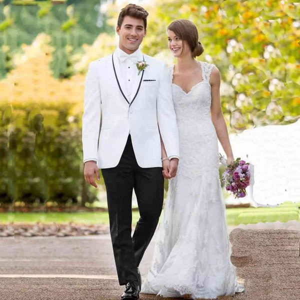 

men's suits & blazers italian white men for wedding black lapel custom made groom tuxedos slim fit costume homme 3piece jacket pan, White;black