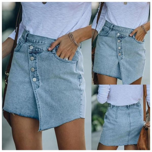 

skirt skirt women's summer brim casual ladies button irregular jeans skirts, Black