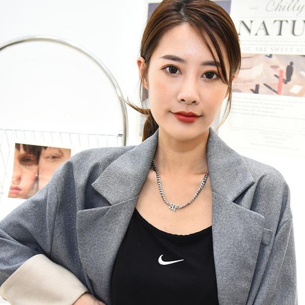 

chains 2021 seven brothers same hip hop cuban necklace men and women titanium steel letter thick chain trend jewelry pendant, Silver