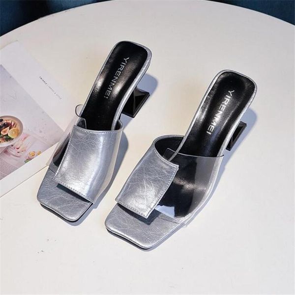 

slippers fashion sandals women brand mixed colors back strap 2021 summer shoes woman thick heels footwear zapatos mujer, Black