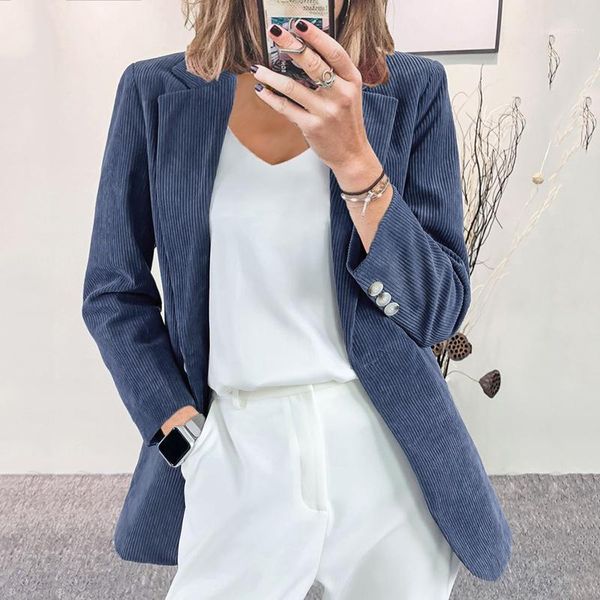 

women's suits & blazers fall 2021 long sleeve corduroy single button notched jacket simple office lady all-match chic solid outwear, White;black