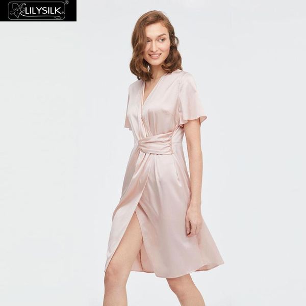 

lilysilk silk dress stylish overlapping design women casual dresses, Black;gray