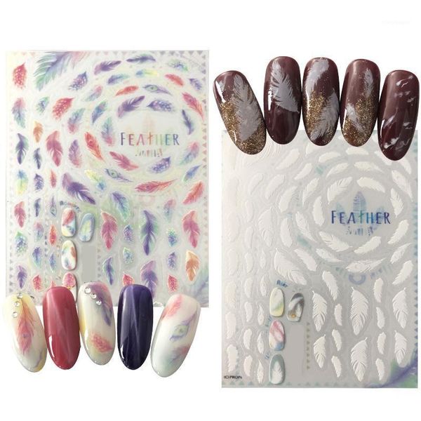 

fashion 1 sheets 3d water decals nail art stickers diy bohemia feather color white nails sticker decorations manicure z0901, Black