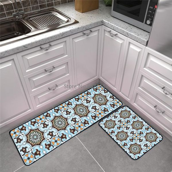 

fashion retro blue pattern stitching kitchen mat combination entry bedroom long bedside blanket carpets