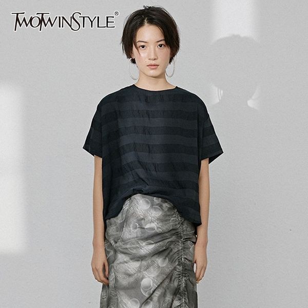 

striped patchwork t shirt for women o neck short sleeve casual loose t shirts female fashion new clothing spring 210428, White